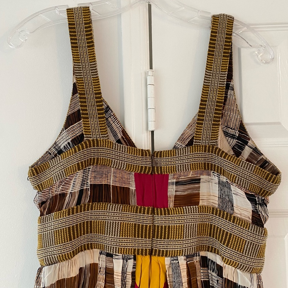 100% Silk Plenty by Tracy Reese Brown Plaid Dress w/ Bright Colored Back Panel - Picture 9 of 13